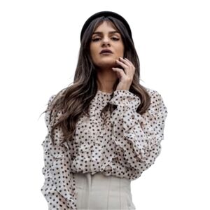 GIAMBATTISTA VALLI x H&M ruffled pink with black dots top size 2